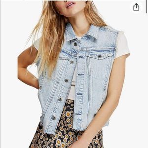 New Free People destroyed Denim Vest Sleeveless